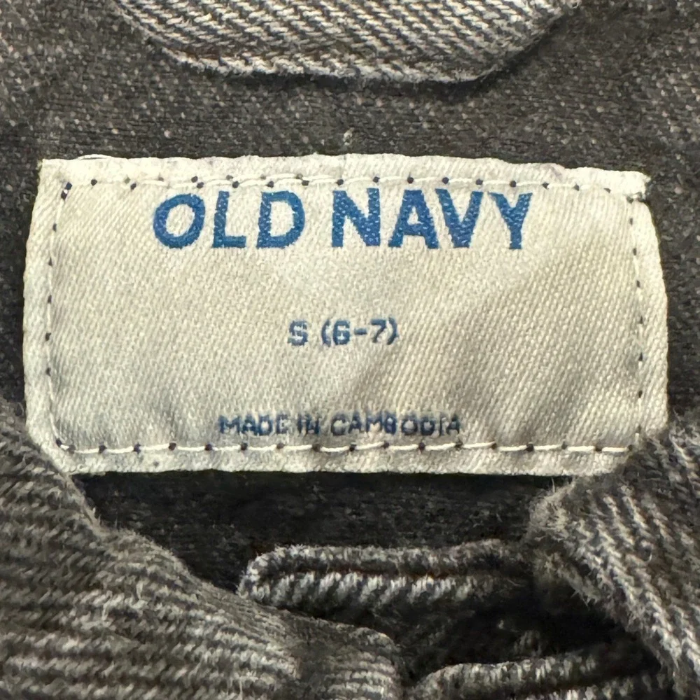 Old Navy Denim Trucker Jacket Kids Size S 6-7 Black Faded Cotton Button Front